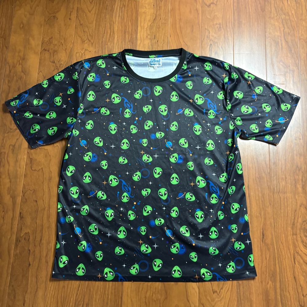 Fresh Prints of Bel-Air Alien Galaxy Print T-Shirt Mens 4XL Black Green Cosmic